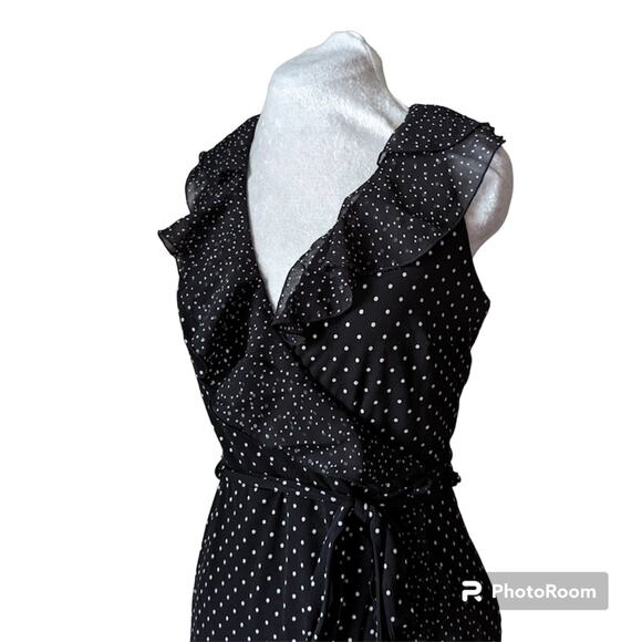Black house white market black and white wrap ruffle polkadot dress size 10 - Picture 2 of 10